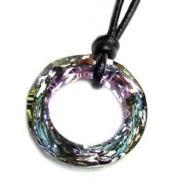 Swarovski Crystal Vitrail Light Twist Angel Ring Pendant Black leather 1mm Choker Necklace 14″ 16″ 18″ 20″ 22″ 24″ Adjustable