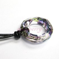 Swarovski Crystal Vitrail Light Twist Angel Ring Pendant Black leather 1mm Choker Necklace 14" 16" 18" 20" 22" 24" Adjustable
