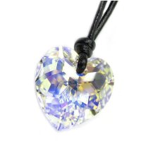Swarovski Crystal Clear AB Heart Pendant 18mm Black Leather 1mm Choker Necklace 14″ 16″ 18″ 20″ 22″ 24″ Adjustable