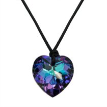 Swarovski Crystal VITRAIL LIGHT AB HEART Pendant 18mm Black Leather 1mm Choker Necklace 14″ 16″ 18″ 20″ 22″ 24″ Adjustable