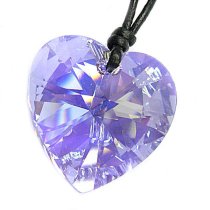 Swarovski Crystal Violet ab Heart Pendant 28mm Black Leather 1mm Choker Necklace 14″ 16″ 18″ 20″ 22″ 24″ Adjustable