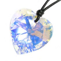Swarovski Crystal Clear AB Heart Charm pendant 28mm Black Leather 1mm Choker Necklace 14″ 16″ 18″ 20″ 22″ 24″ Adjustable