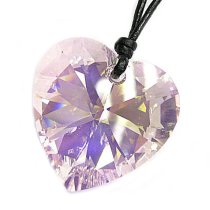 Swarovski Crystal Rosaline AB Heart Charm pendant 28mm Black leather 1mm Necklace 14″ 16″ 18″ 20″ 22″ 24″ Adjustable