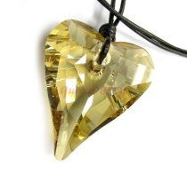 Large Swarovski Crystal Golden Shadow Wild Heart Love Pendant 37mm Black leather 1mm Choker Necklace 14″ 16″ 18″ 20″ 22″ 24″ AdjustableAdjustable