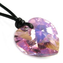 Swarovski Elements Crystal Light Pink AB Love Heart Pendant Waxed Cotton Choker Necklace