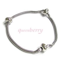 Sterling Silver 3mm SNAKE BRACELET Bead Clip Clasp for Pandora Troll European Charm w/ 2pcs clip stopper 8.5″