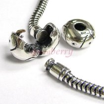 Sterling Silver 3mm SNAKE BRACELET Bead Clip Clasp for Pandora Troll European Charm w/ 2pcs clip stopper 8.5"
