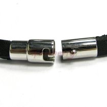 316L Stainless Steel 2 Rounds Black Flat Leather Cord 5mm Magnetic Wristband Bracelets 8"