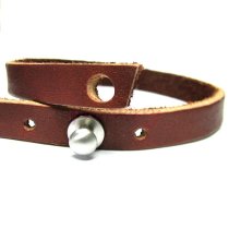 316L Stainless Steel 2 Rounds Brown Flat Leather Cord 10mm Nail Clasp Bracelet 8.5"
