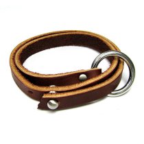 316L Stainless Steel 2 Rounds Brown Flat Leather Cord 10mm Nail Clasp Bracelet 8.5″