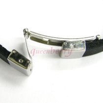 Stainless Steel (316L) Black Flat Leather Cord 9.5mm Wristband Bracelet 8"