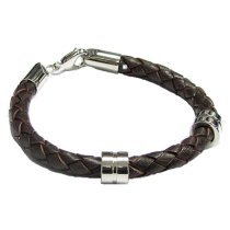 Stainless Steel (316L) Dark Brown Beads Steel Bolo Braided Leather Cord 6.5mm Lobster Clasp Bracelets 8″