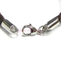 Stainless Steel (316L) Dark Brown Beads Steel Bolo Braided Leather Cord 6.5mm Lobster Clasp Bracelets 8"