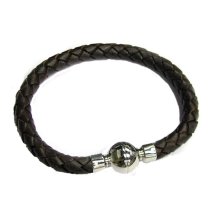 Stainless Steel (316L) Brown Braided Bolo Round Leather Cord 6mm Wristband BRACELET w/ Magnetic Clasp 8″