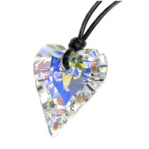 Swarovski Crystal Clear AB Wild Heart Love Charm Pendant 27mm Black leather 1mm Choker Necklace 14″ 16″ 18″ 20″ 22″ 24″ Adjustable