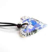 Swarovski Crystal Clear AB Wild Heart Love Charm Pendant 27mm Black leather 1mm Choker Necklace 14" 16" 18" 20" 22" 24" Adjustable