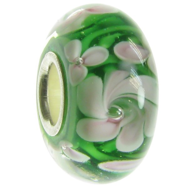 Sterling Silver Glass Pink ROSE FLOWER Bead for European Charm Bracelets 12mm