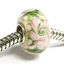 Sterling Silver Glass Pink ROSE FLOWER Bead for European Charm Bracelets 12mm