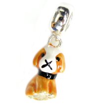 Sterling silver Lovely Dog Puppy Enamel Dangle Bead for European Charm Bracelets
