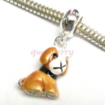 Sterling silver Lovely Dog Puppy Enamel Dangle Bead for European Charm Bracelets