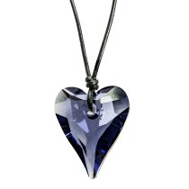 Swarovski Crystal Tanzanite Wild Heart Love Charm Pendant 27mm Black leather 1mm Choker Necklace 14″ 16″ 18″ 20″ 22″ 24″ Adjustable