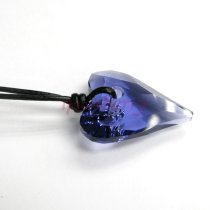 Swarovski Crystal Tanzanite Wild Heart Love Charm Pendant 27mm Black leather 1mm Choker Necklace 14" 16" 18" 20" 22" 24" Adjustable