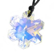 Swarovski Crystal Clear AB Snowflake pendant 25mm Black leather 1mm Choker Necklace 14″ 16″ 18″ 20″ 22″ 24″ Adjustable