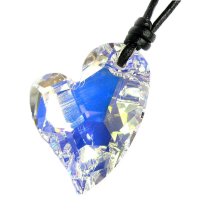 Swarovski Crystal Clear AB Devoted 2 U Heart Love pendant 27mm Black leather 1mm Choker Necklace 14″ 16″ 18″ 20″ 22″ 24″ Adjustable