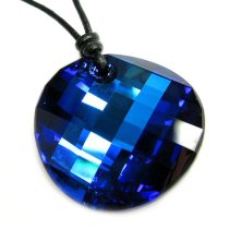 Swarovski Crystal Bermuda Blue Twist Pendant 18mm Black leather 1mm Choker Necklace 14″ 16″ 18″ 20″ 22″ 24″ Adjustable