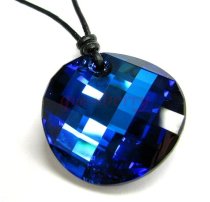 Swarovski Crystal Bermuda Blue Twist Pendant 28mm Black leather 1mm Choker Necklace 14″ 16″ 18″ 20″ 22″ 24″ Adjustable