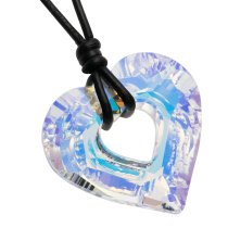 Swarovski Crystal Miss U Heart Love Charm pendant Black leather 1mm Choker Necklace 14″ 16″ 18″ 20″ 22″ 24″ Adjustable