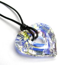 Swarovski Crystal Clear w/ ab coating Miss U Heart Charm pendant 26mm Black leather 1mm Choker Necklace 14" 16" 18" 20" 22" 24" Adjustable
