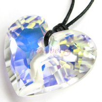 Swarovski Crystal Clear with AB coating Forever 1 Heart Charm pendant 36mm Black leather 1mm Choker Necklace 14" 16" 18" 20" 22" 24" Adjustable