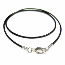 Rhodium-plated Sterling Silver Black Genuine Leather 1mm Choker Necklace 16" w/ Italian Lobster Clasp