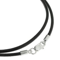 Rhodium-plated Sterling Silver Black Genuine Leather 1mm Choker Necklace 18″ w/ Italian Lobster Clasp