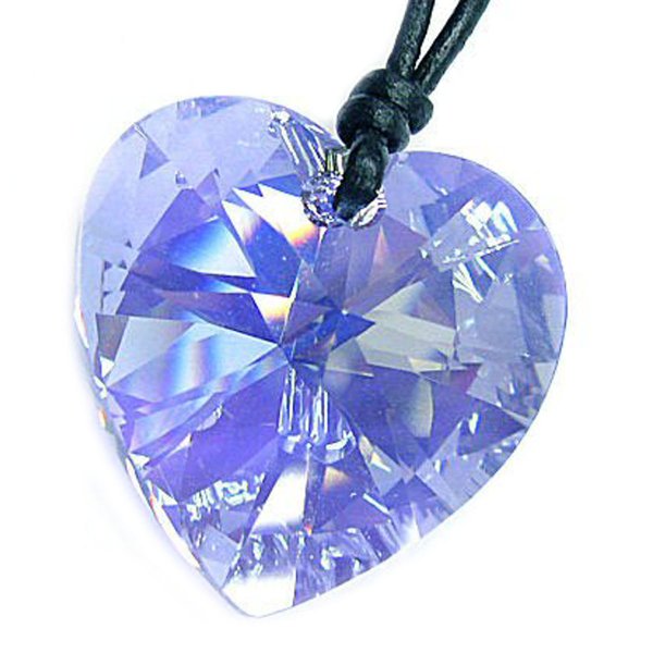 Swarovski Crystal Light Sapphire ab Heart Pendant 28mm Black Leather 1mm Choker Necklace 14" 16" 18" 20" 22" 24" Adjustable