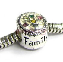 Sterling Silver Family Tree of Love Pink Rose Yellow Green Bead 10mm for European Charm Bracelets
