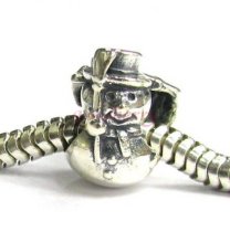 Sterling Silver Christmas SNOWMAN w/ Hat gift box Present for European Charm Bracelets