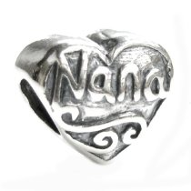 STERLING SILVER Antique HEART LOVE Nana Great Grandma Bead for European Charm Bracelets