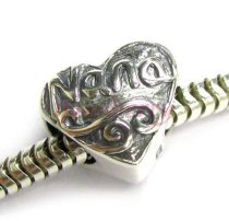 STERLING SILVER Antique HEART LOVE Nana Great Grandma Bead for European Charm Bracelets