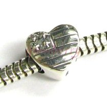 Sterling Silver American Flag with love heart for European Charm Bracelet jewelry