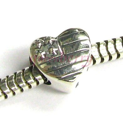 Sterling Silver American Flag with love heart for European Charm Bracelet jewelry