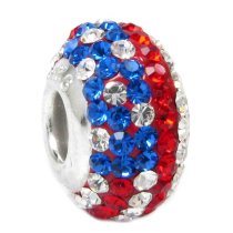 Sterling Silver ROUND Blue Red White American Flag Ferido crystals for Pandora European Charm Bracelet jewelry