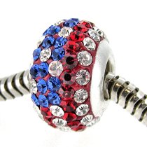 Sterling Silver ROUND Blue Red White American Flag Ferido crystals for Pandora European Charm Bracelet jewelry