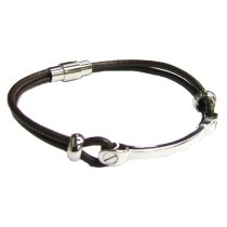 Stainless Steel ((316L) Brown Leather Cord 3mm Magnetic Wrist Round Bracelet 8″