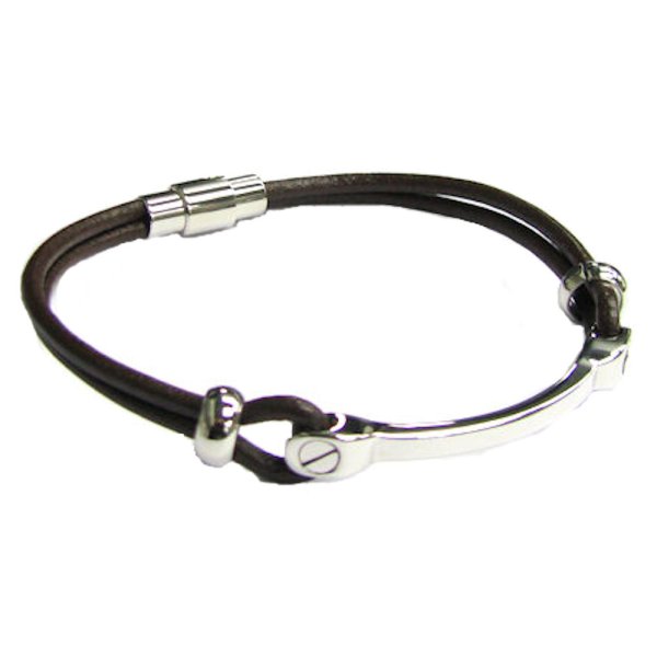 Stainless Steel ((316L) Brown Leather Cord 3mm Magnetic Wrist Round Bracelet 8"
