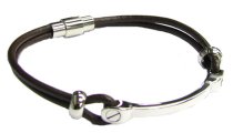 Stainless Steel ((316L) Brown Leather Cord 3mm Magnetic Wrist Round Bracelet 8"