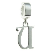 Sterling Silver Letter Initial U Dangle Bead for Pandora Troll European Charm Bracelets