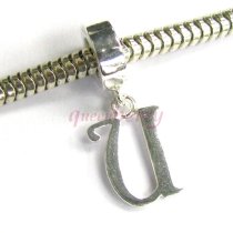 Sterling Silver Letter Initial U Dangle Bead for Pandora Troll European Charm Bracelets