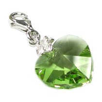STERLING SILVER Swarovski Crystal Peridot Heart Love Charm Birthstone August for European Style Clip on Charm